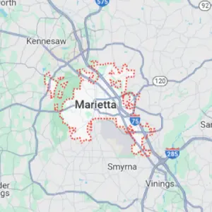 Map of Marietta, GA service area for appliance repair
